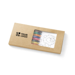 Boîte avec 8 crayons de cire et 8 cartons avec des dessins Colortime avec zone d'impression