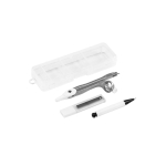 Set d'école avec outil de géométrie compas porte-mine et mines College couleur blanc troisième vue