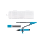 Set d'école avec outil de géométrie compas porte-mine et mines College couleur bleu ciel première vue