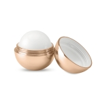 Baume à lèvres avec logo dans boîte ovale colorée SPF 15 UV Lipball couleur champagne
