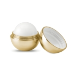 Baume à lèvres avec logo dans boîte ovale colorée SPF 15 UV Lipball couleur doré