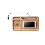 Base de recharge sans fil en bois idéale pour le rangement du bureau couleur bois deuxième vue