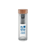 Bouteille personnalisée en verre borosilicaté, infuseur 420 ml TeaBoo vue avec zone d'impression