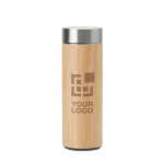 Thermos personnalisé en acier et bambou avec infuseur 400ml TeaBoo couleur bois vue avec zone d'impression