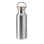 Gourde isotherme avec couvercle en bambou avec poignée 500 ml Clip couleur argenté mat