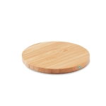 Chargeur sans fil circulaire en bambou avec petite le bleue Natura couleur bois