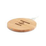 Chargeur sans fil circulaire en bambou avec petite le bleue Natura couleur bois quatrième vue prinicipale