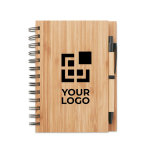 Carnet recyclé avec stylo et couverture bambou A5 pages lignées Bamboo vue avec zone d'impression