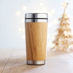 Tasse isotherme personnalisable en acier et bambou 400ml Bamboo couleur bois vue d'ambiance