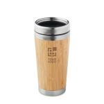 Tasse isotherme personnalisable en acier et bambou 400ml Bamboo couleur bois vue avec zone d'impression