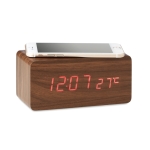 Réveil publicitaire avec chargeur sans fil Woodland couleur bois quatrième vue