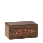 Réveil publicitaire avec chargeur sans fil Woodland couleur bois vue avec zone d'impression