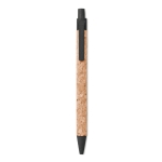 Stylo avec corps en liège et bouton poussoir à encre bleue Suber couleur noir