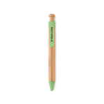 Stylo écologiques personnalisés en bambou avec encre bleue couleur vert vue avec zone d'impression