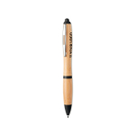 Stylo bambou avec bouton-poussoir et détails ABS Encre bleue Colorwood couleur noir vue avec zone d'impression