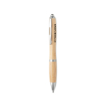 Stylo bambou avec bouton-poussoir et détails ABS encre bleue couleur argenté mat vue avec zone d'impression