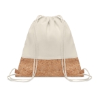 Sacs cordon avec logo en coton 160g/m2 et détail en liège Corizza couleur beige