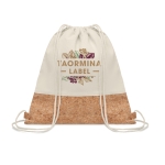 Sacs cordon avec logo en coton 160g/m2 et détail en liège Corizza couleur beige vue principale