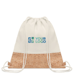 Sacs cordon avec logo en coton 160g/m2 et détail en liège Corizza couleur beige vue avec zone d'impression