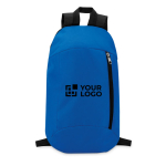 Sacs à dos de sport personnalisés économiques en polyester Slim couleur bleu roi vue avec zone d'impression