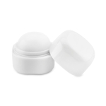 Boule de baume à lèvres publicitaire dans une boîte FPS 15 LipCube couleur blanc
