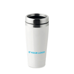 Mug isotherme en acier brillant de 400 ml couleur blanc vue avec zone d'impression
