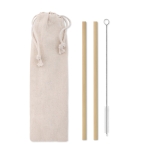 Lot de 2 pailles en bambou réutilisables avec nettoyant Bamboo couleur beige
