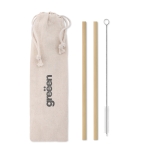 Lot de 2 pailles en bambou réutilisables avec nettoyant Bamboo couleur beige vue principale