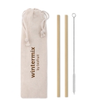 Lot de 2 pailles en bambou réutilisables avec nettoyant Bamboo couleur beige deuxième vue principale