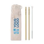 Lot de 2 pailles en bambou réutilisables avec nettoyant Bamboo vue avec zone d'impression