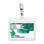 Porte-badge tour de cou personnalisé en PVC ClipOn couleur transparent
