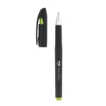 Stylo gel floqué avec finition caoutchoutée et Encre Noire DuoGel couleur vert clair image avec logo 4
