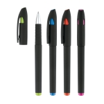 Stylo gel floqué avec finition caoutchoutée et Encre Noire DuoGel diverses couleurs