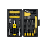 Kit d'outils en acier et plastique, 45 pièces dans un étui couleur noir
