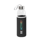 Bouteille en verre avec bouchon en acier inoxydable et sangle 520ml couleur noir image avec logo