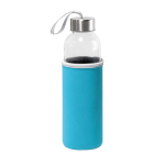 Bouteille en verre avec bouchon en acier inoxydable et sangle 520ml couleur bleu ciel