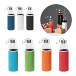 Bouteille en verre avec bouchon en acier inoxydable et sangle 520ml diverses couleurs