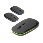 Souris publicitaire sans fil avec logo et finition caoutchouc Traction diverses couleurs