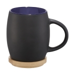 Tasse en céramique avec base ou couvercle en bois 400 ml Coaster couleur bleu deuxième vue frontale