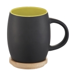 Tasse en céramique avec base ou couvercle en bois 400 ml Coaster couleur vert lime deuxième vue frontale