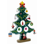 Petit sapin de Noël en bois avec 12 décorations Noel couleur vert