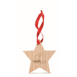Etoile en bois avec ruban rouge pour Noel à personnaliser Starwood couleur bois vue principale