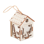 Décoration de Noël en forme de maison lumineuse Lampion couleur bois vue avec zone d'impression