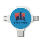 Adaptateur avec 3 connecteurs avec impression couleur Cable FullPrint couleur blanc deuxième vue principale