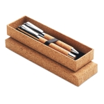 Stylo et roller avec corps en liège à encre bleue et noire Corticem couleur bois