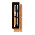 Stylo et roller avec corps en liège à encre bleue et noire Corticem couleur bois deuxième vue