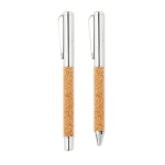 Stylo et roller avec corps en liège à encre bleue et noire Corticem couleur bois troisième vue