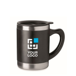 Tasse élégante en acier avec coque en bambou et anse de 300ml Natural couleur noir vue avec zone d'impression