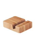 Support pour téléphone carré en bambou pour le bureau Bamboo vue avec zone d'impression