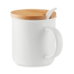 Tasse en céramique avec couvercle en bambou et cuillère 380 ml Topped couleur blanc